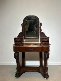 Pamono Antique Carved Wooden Vanity Table with Mirror> Dressing Tables