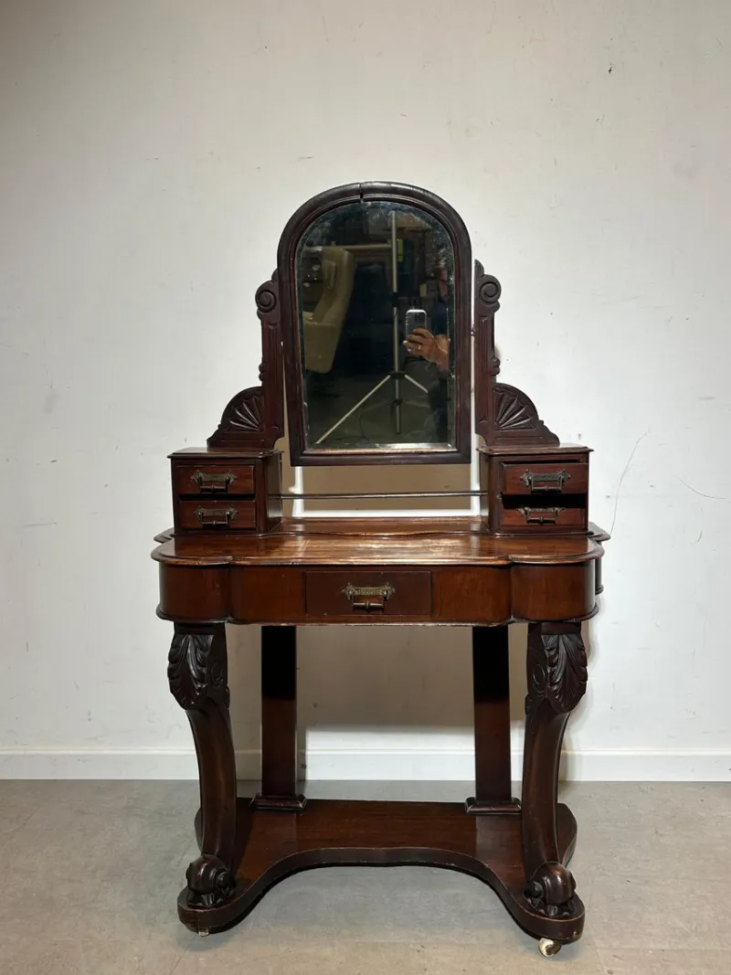 Pamono Antique Carved Wooden Vanity Table with Mirror> Dressing Tables