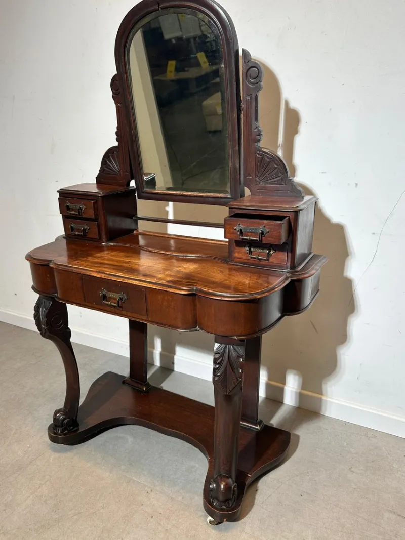 Pamono Antique Carved Wooden Vanity Table with Mirror> Dressing Tables