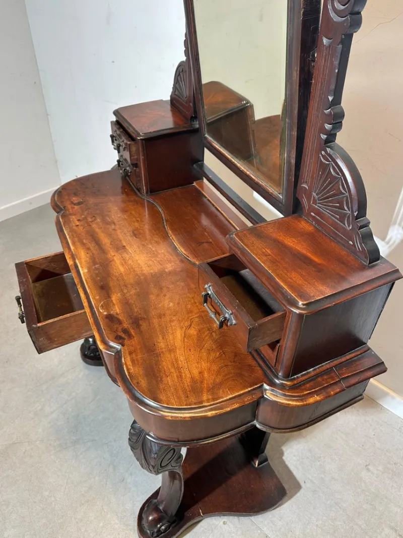 Pamono Antique Carved Wooden Vanity Table with Mirror> Dressing Tables