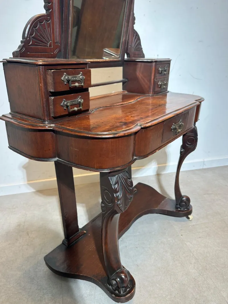 Pamono Antique Carved Wooden Vanity Table with Mirror> Dressing Tables