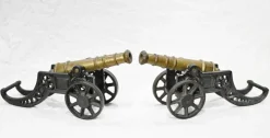 Best Pamono Antique Cast Iron Cannons with Gunmetal Barrels 1920, Set of 2