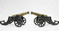 Best Pamono Antique Cast Iron Cannons with Gunmetal Barrels 1920, Set of 2