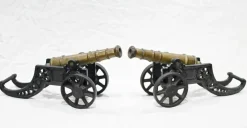 Best Pamono Antique Cast Iron Cannons with Gunmetal Barrels 1920, Set of 2