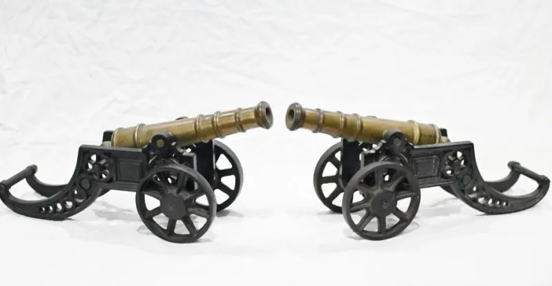 Best Pamono Antique Cast Iron Cannons with Gunmetal Barrels 1920, Set of 2