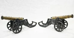 Best Pamono Antique Cast Iron Cannons with Gunmetal Barrels 1920, Set of 2