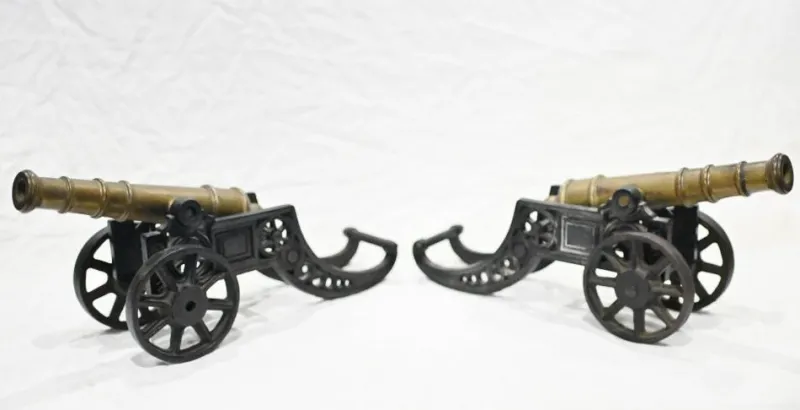 Best Pamono Antique Cast Iron Cannons with Gunmetal Barrels 1920, Set of 2
