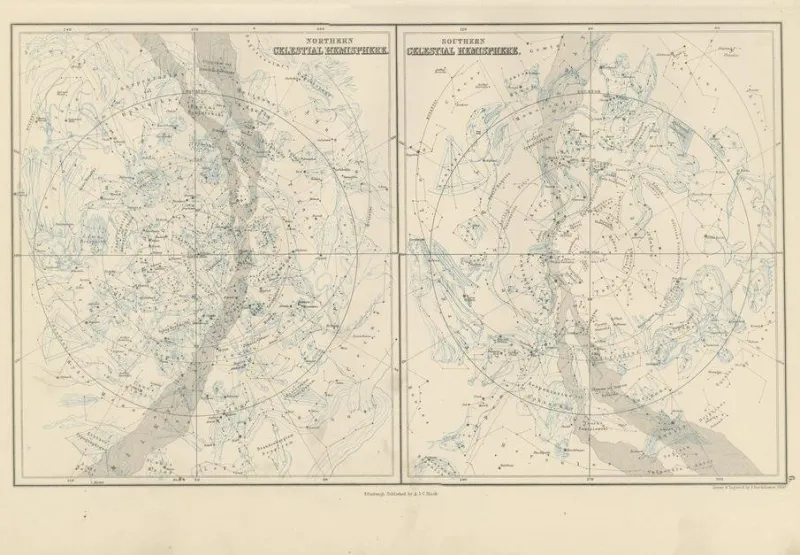 Pamono Antique Celestial Charts of the Northern and Southern Hemispheres, 1884> Wall Decor