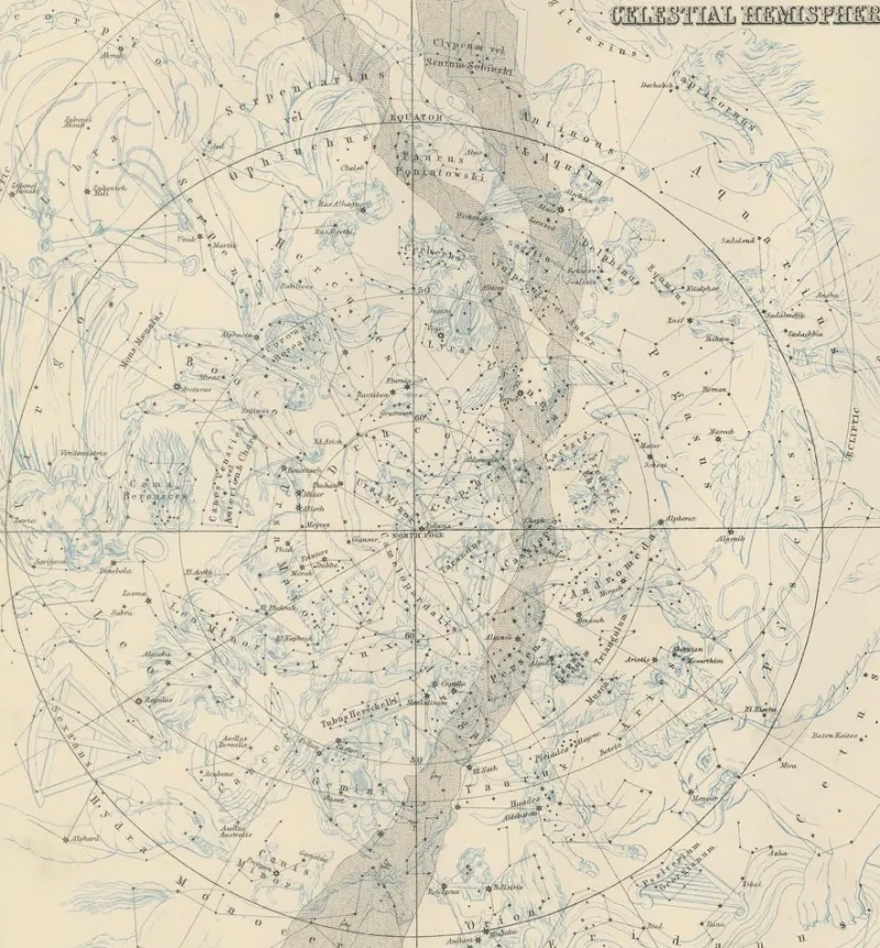 Pamono Antique Celestial Charts of the Northern and Southern Hemispheres, 1884> Wall Decor