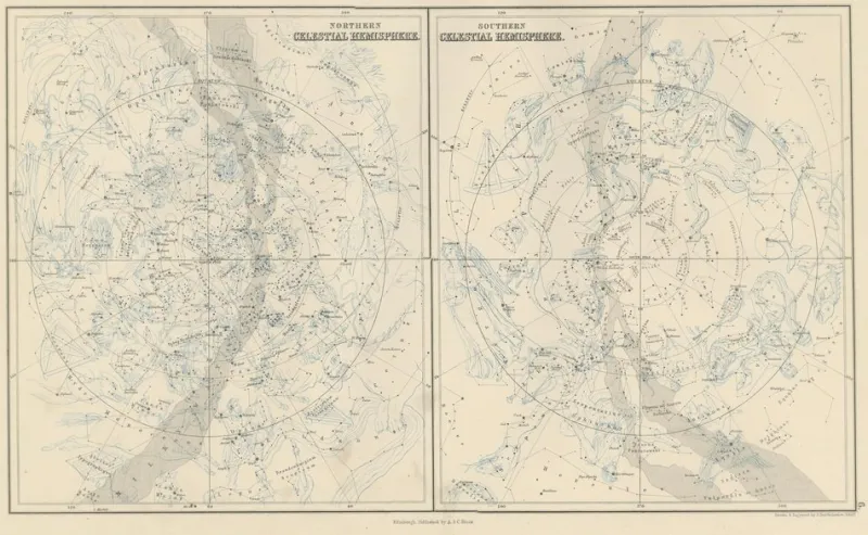 Pamono Antique Celestial Charts of the Northern and Southern Hemispheres, 1884> Wall Decor