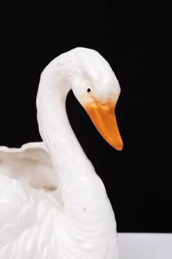 Pamono Antique Ceramic Swan Jardiniere from Capodimonte, 1880><noscript><img width=