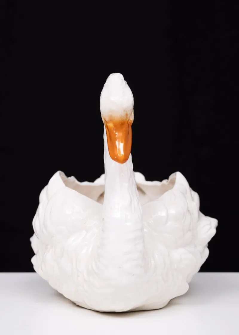 Pamono Antique Ceramic Swan Jardiniere from Capodimonte, 1880> Planters And Jardiniere