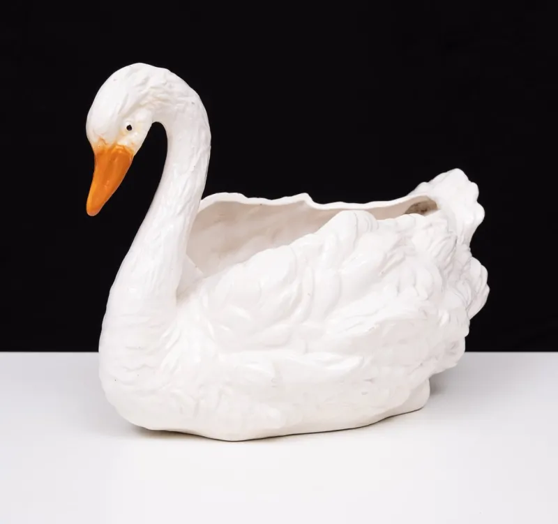 Pamono Antique Ceramic Swan Jardiniere from Capodimonte, 1880> Planters And Jardiniere
