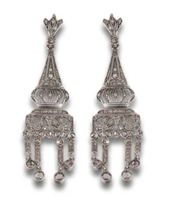 Hot Pamono Antique Chandelier Earrings with Rose-Cut Diamonds, 1900, Set of 2