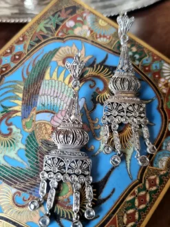 Hot Pamono Antique Chandelier Earrings with Rose-Cut Diamonds, 1900, Set of 2