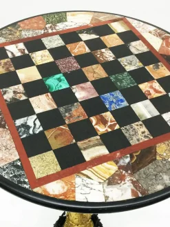 Clearance Pamono Antique Charles X Chess Table in Bronze Gilded Inlaid with Marble and Stones