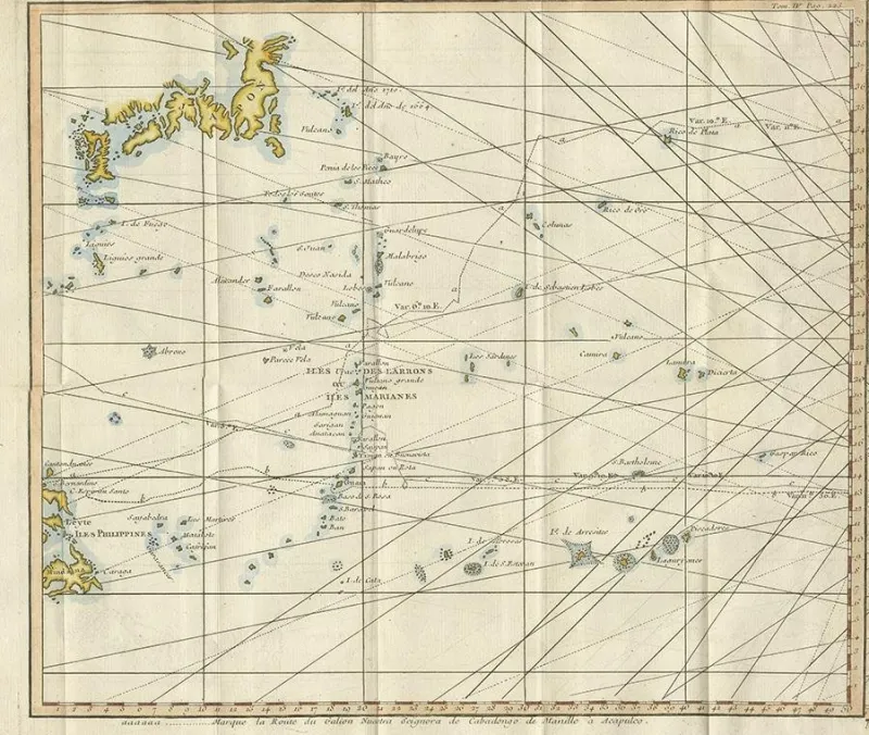 Pamono Antique Chart of the Mid-Pacific Ocean by Anson, 1784> Wall Decor