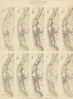 Pamono Antique Chart of the Pacific Coast, 1874> Wall Decor