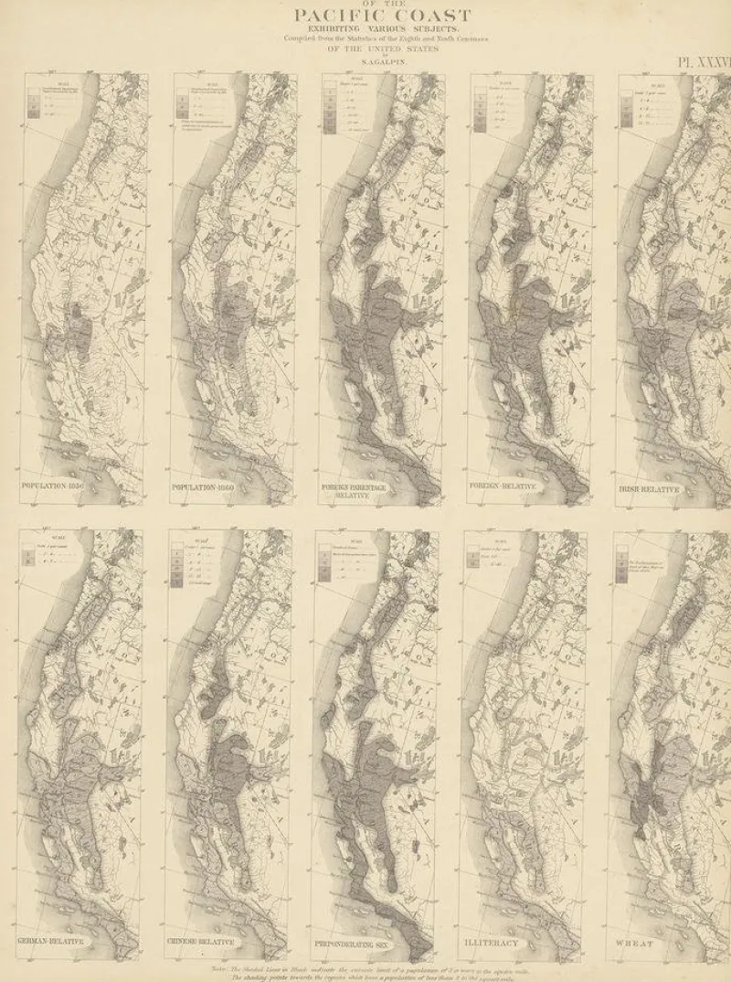 Pamono Antique Chart of the Pacific Coast, 1874> Wall Decor