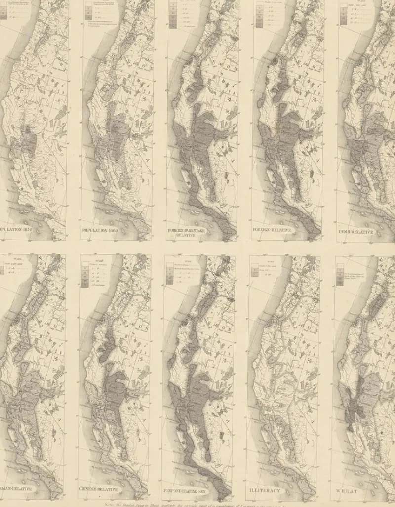 Pamono Antique Chart of the Pacific Coast, 1874> Wall Decor