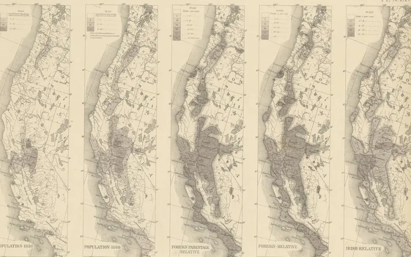 Pamono Antique Chart of the Pacific Coast, 1874> Wall Decor