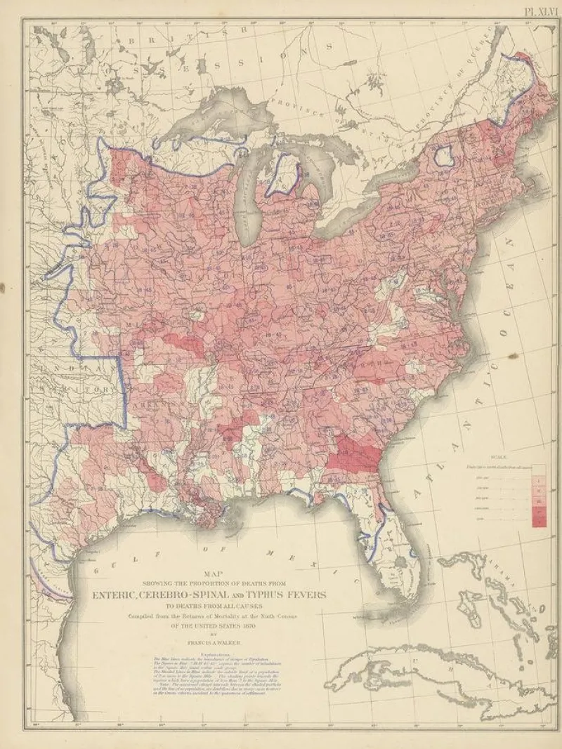 Sale Pamono Antique Chart of the Us Enteric, Cerebro-Spinal, Typhus Deaths, 1874