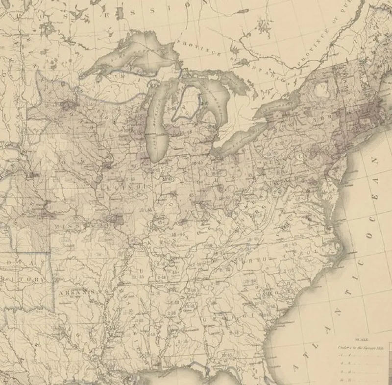 Pamono Antique Chart of the US Foreign Population in 1870