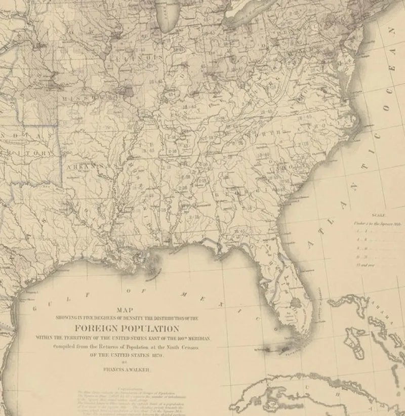 Pamono Antique Chart of the US Foreign Population in 1870