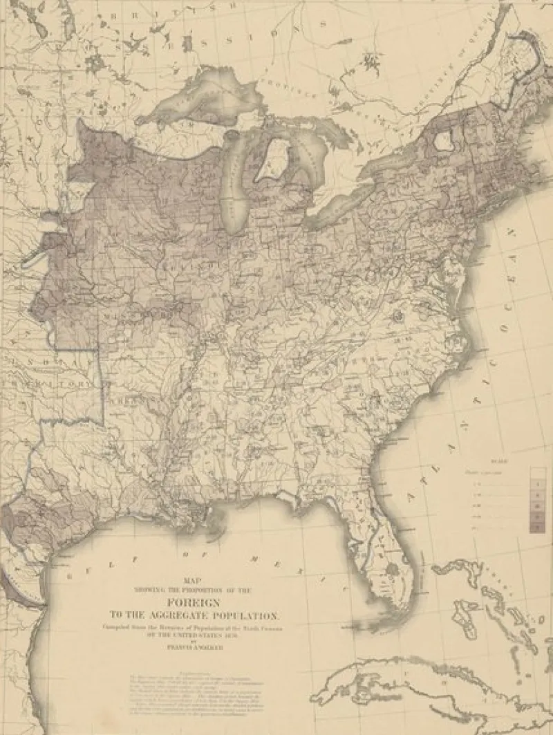 Pamono Antique Chart of the US Foreign Population Proportion in 1870, 1874> Wall Decor