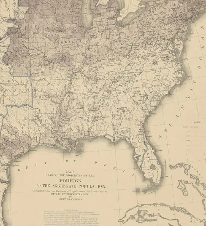 Pamono Antique Chart of the US Foreign Population Proportion in 1870, 1874> Wall Decor