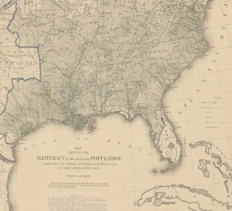 Discount Pamono Antique Chart of the US Illiteracy, 1874