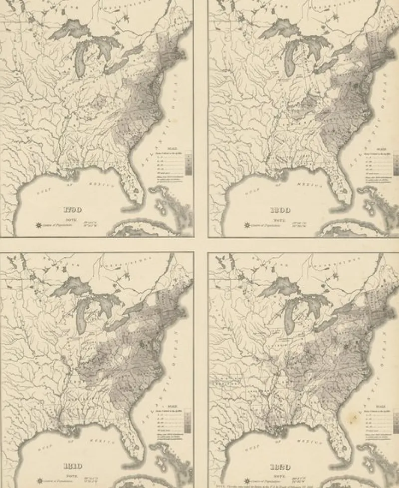 Pamono Antique Chart of the US Population 1790-1820 by Walker, 1874> Wall Decor