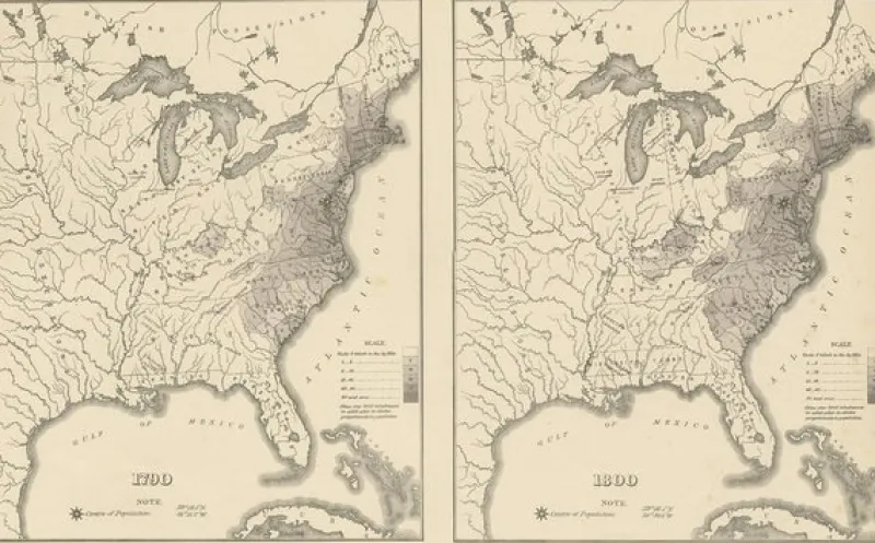 Pamono Antique Chart of the US Population 1790-1820 by Walker, 1874> Wall Decor