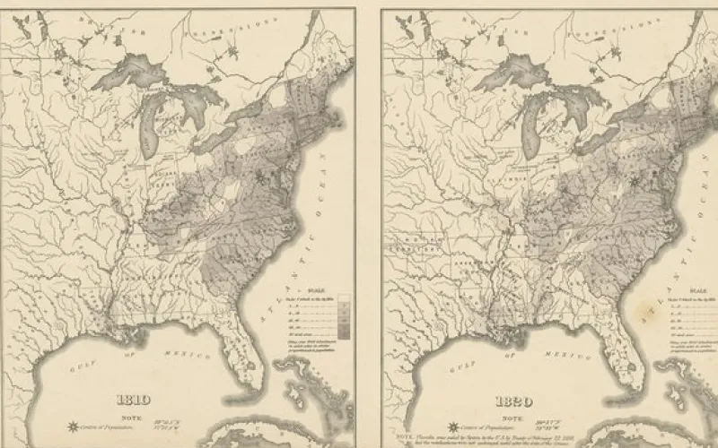 Pamono Antique Chart of the US Population 1790-1820 by Walker, 1874> Wall Decor