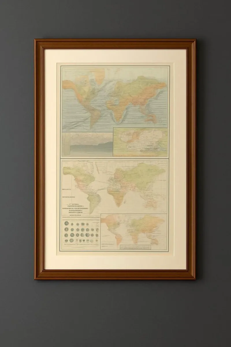 Pamono Antique Charts of the World Physical, 1884> Wall Decor