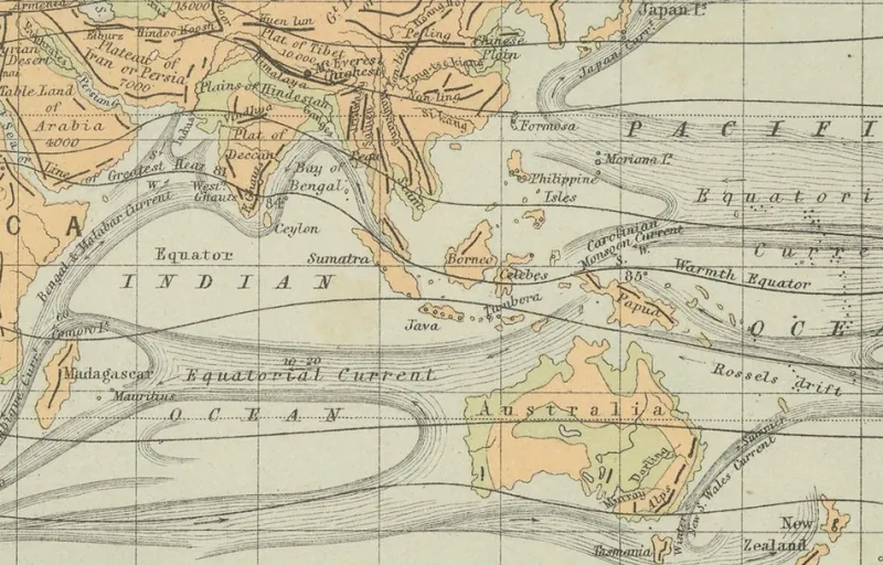 Pamono Antique Charts of the World Physical, 1884> Wall Decor