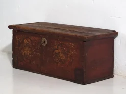 Pamono Antique Chest Painted with Floral Motifs and Iron Lock, 1820s><noscript><img width=