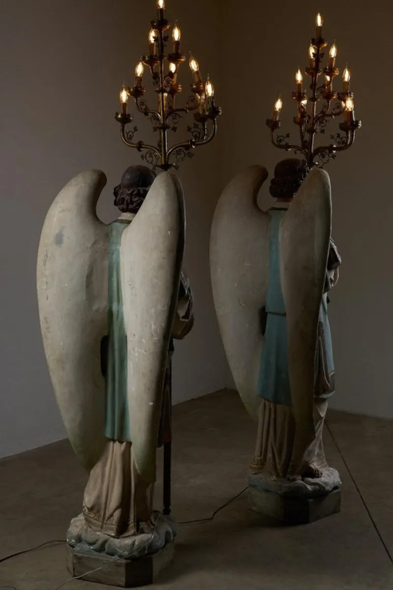 Sale Pamono Antique Church Angel Candleholders with Brass Chandeliers, 19th Century, Set of 2