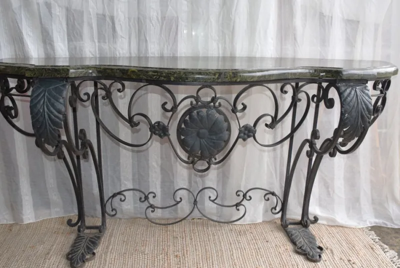 Pamono Antique Console Table in Wrought Iron and Marble, 1800s> Console Tables