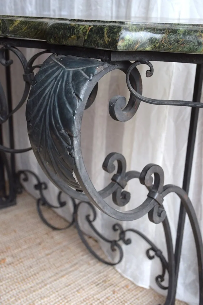 Pamono Antique Console Table in Wrought Iron and Marble, 1800s> Console Tables