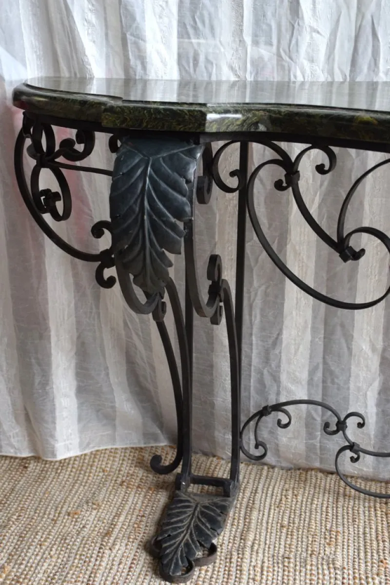 Pamono Antique Console Table in Wrought Iron and Marble, 1800s> Console Tables