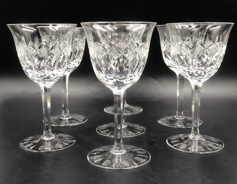 Pamono Antique Cut Lead Crystal Wine Glasses, 1890s, Set of 7> Glassware