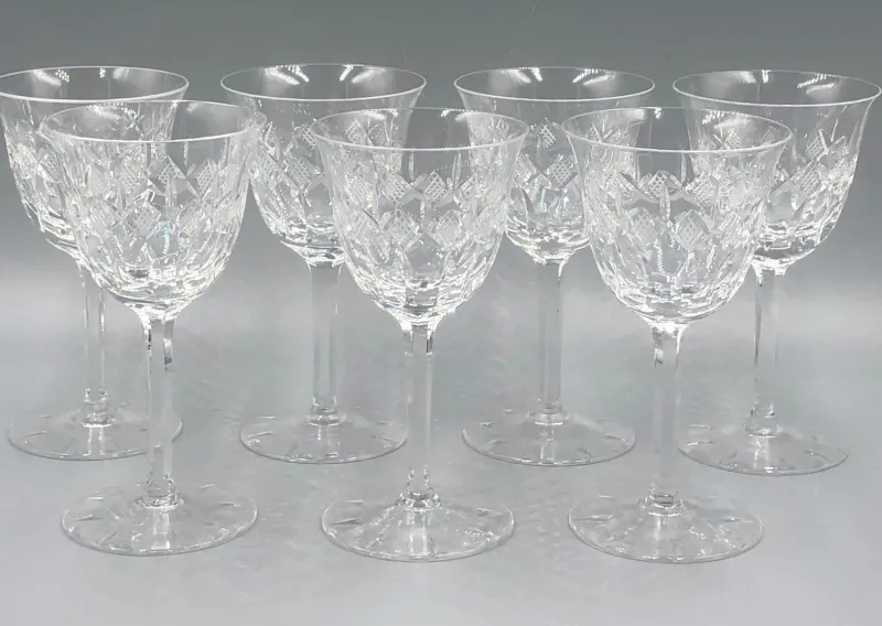 Pamono Antique Cut Lead Crystal Wine Glasses, 1890s, Set of 7> Glassware