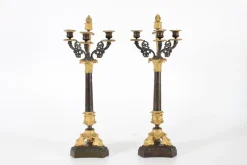 Clearance Pamono Antique Danish Empire Candelabra in Gilded Metal and Bronze, 1800s, Set of 2