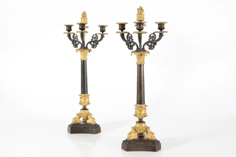 Clearance Pamono Antique Danish Empire Candelabra in Gilded Metal and Bronze, 1800s, Set of 2