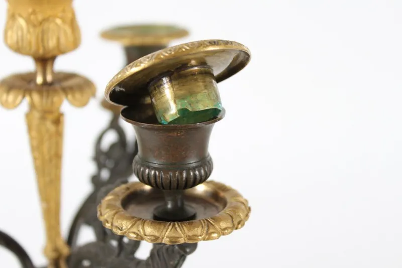 Clearance Pamono Antique Danish Empire Candelabra in Gilded Metal and Bronze, 1800s, Set of 2