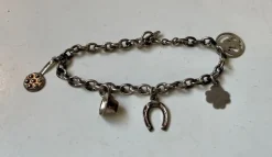 Online Pamono Antique Danish Silver Charm Bracelet with Five Charms, 1920s