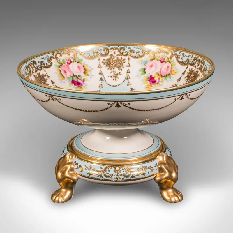 Hot Pamono Antique Decorative Footed Bowl, Japanese, Ceramic Serving Dish, Noritake, c.1920, Set of 2