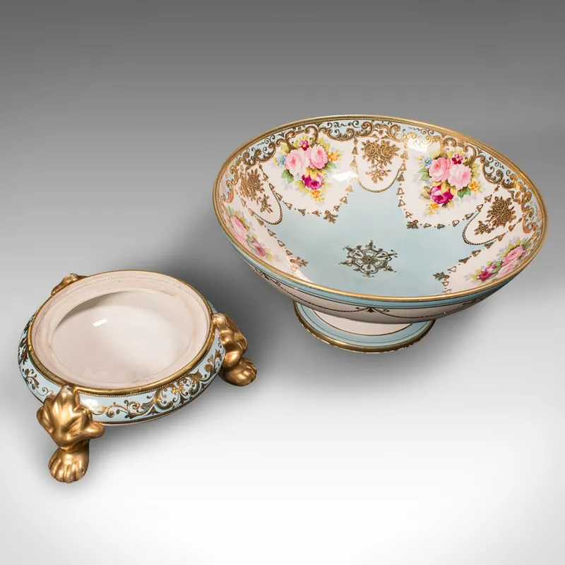 Hot Pamono Antique Decorative Footed Bowl, Japanese, Ceramic Serving Dish, Noritake, c.1920, Set of 2