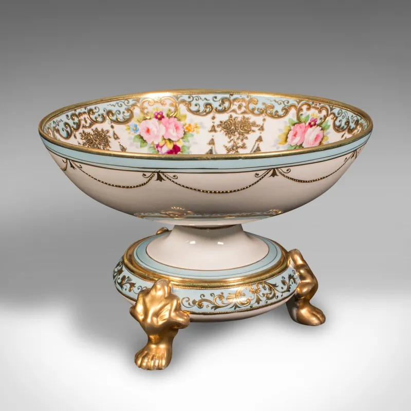 Hot Pamono Antique Decorative Footed Bowl, Japanese, Ceramic Serving Dish, Noritake, c.1920, Set of 2